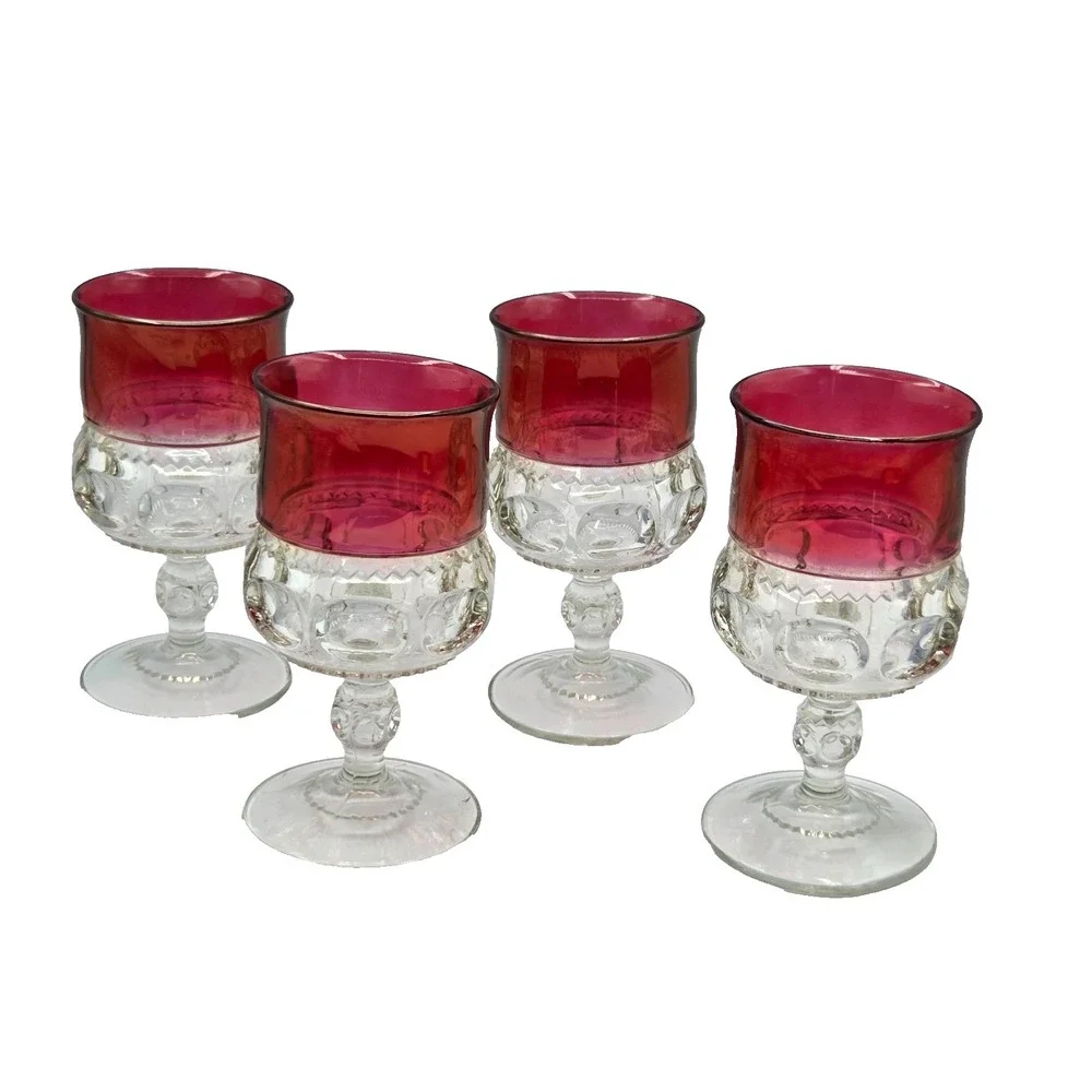 Lot of 4 Vintage THUMBPRINT KINGS CROWN  Ruby Flashed  5‎ 1/2